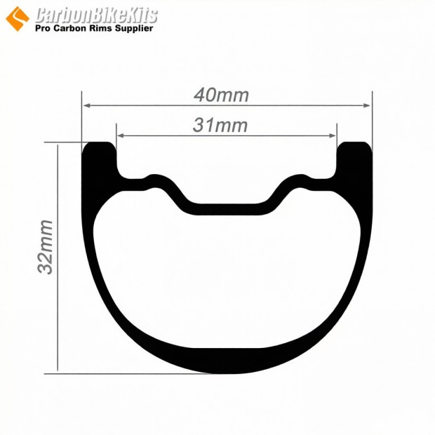 27,5 pulgadas / 29 pulgadas Carbono 40x32mm Ancho interno 31mm Tubeless Hookless Simétrico Aro MTB
